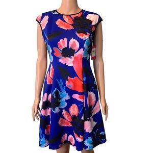 Vince Camuto New With Tags Floral Tropical Fit and Flare Scuba Dress Size 4